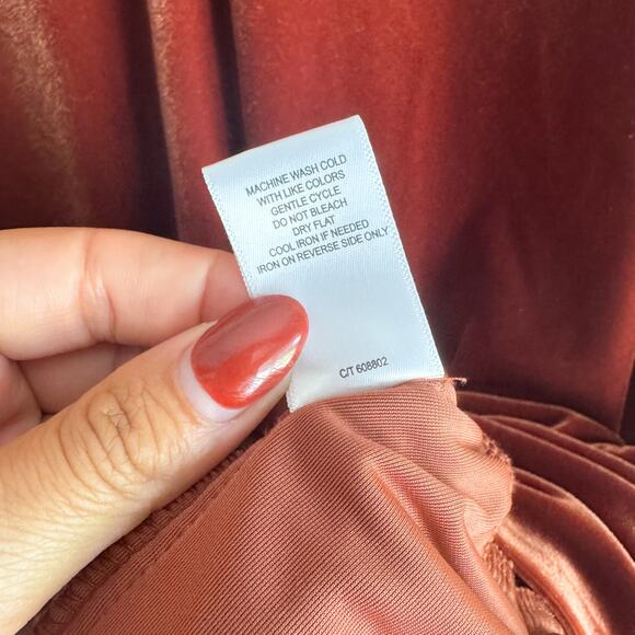 Taylor Rust Red Orange Velvet Long Sleeve Trapeze Mini Dress - Size 10 - Picture 6 of 10